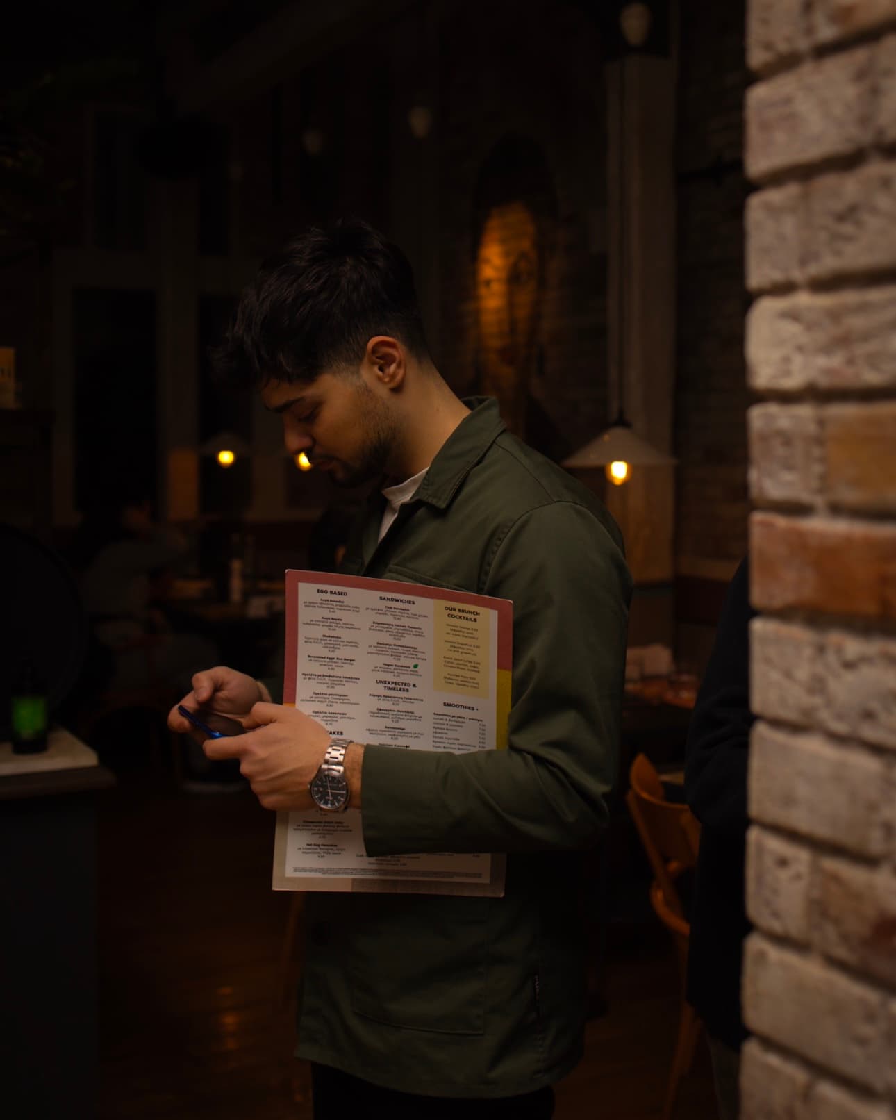 Canteen tables with ambient lighting